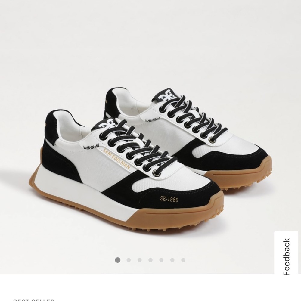 Sam Edelman Layla Black and White Sneakers with Tan Sole
